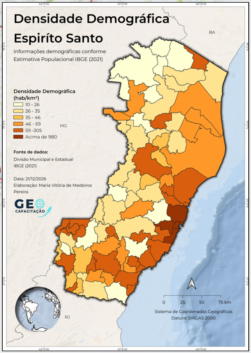 Mapa de densidade demográfica do Espírito Santo